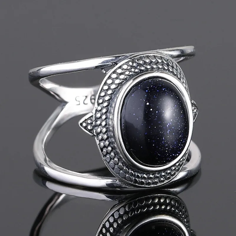 Jewellery  Luxury Natural Rainbow Moonstone Rings For Men Women Solid 925 Silver Gemstone Jewelry Size 6-10