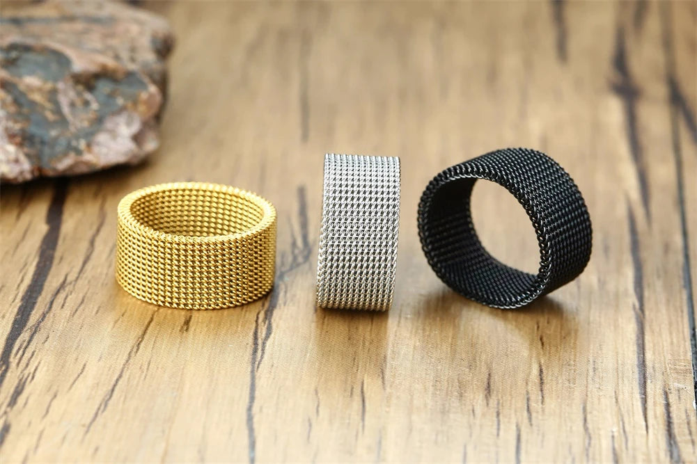 Jewellery  FLEXIBLE STEEL RING MESH FLAT CHAIN BAND RING FOR MEN WOMEN JEWELRY