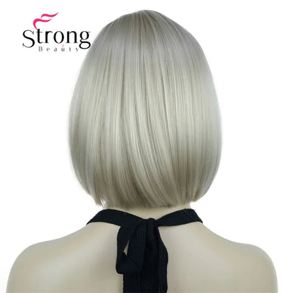 Crown & Glory Wigs Strong Beauty Women's Brown Short Straight Bob Wig with Side Bangs Synthetic Full Hair Wigs Heat Resistant