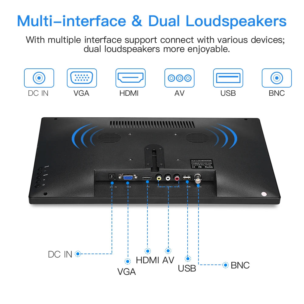 Laptop Desktop  Eyoyo 15.6'' IPS Screen Monitor HDMI Display 1920x1080 AV/VGA/BNC/USB HDMI port 178° with remote control FHD monitor for PC CCTV