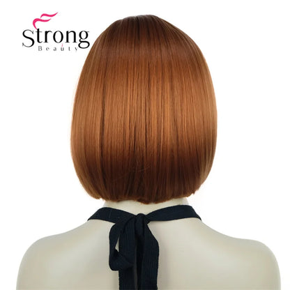 Crown & Glory Wigs Strong Beauty Women's Brown Short Straight Bob Wig with Side Bangs Synthetic Full Hair Wigs Heat Resistant