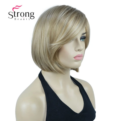 Crown & Glory Wigs Strong Beauty Women's Brown Short Straight Bob Wig with Side Bangs Synthetic Full Hair Wigs Heat Resistant