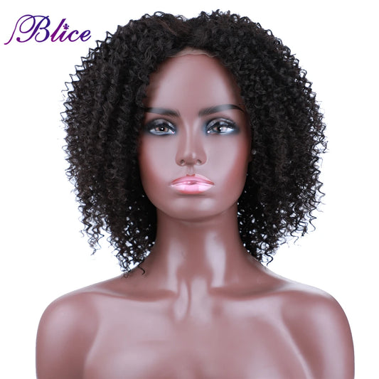 Crown & Glory Wigs  Blice Afro Kinky Curly Middle Part Closure Wig Natural Mixed Synthetic Hair Wigs 16 Inch Black Color For Women