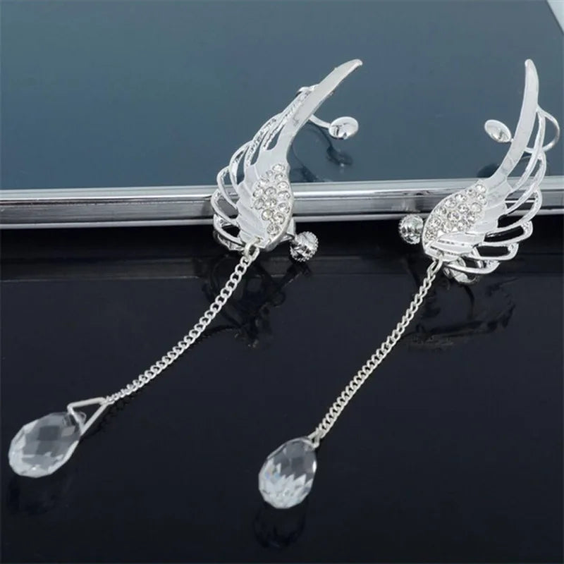 Jewellery  Fashion Angel Wings Tassel Earring With White Bead Pendant Feather Shape Jewelry