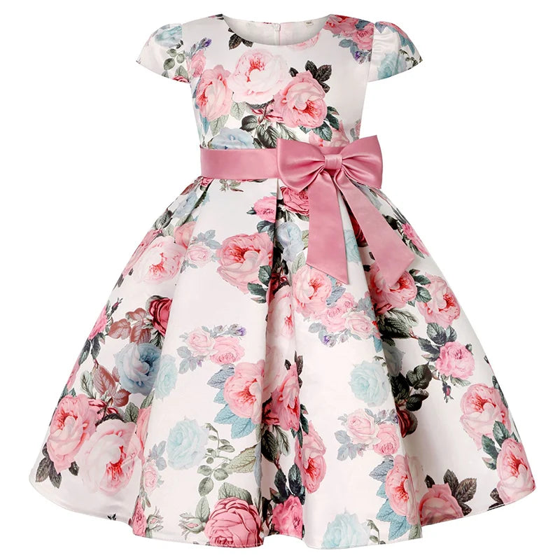 Girl clothing Summer Kids Flower Dresses for Girls Christmas Children Clothing Dress Princess Brithday Wedding Party Baby Girl Dress With Bow