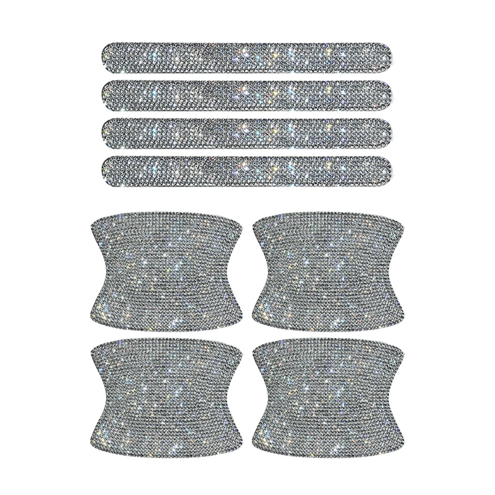 Car   8pcs Bling Car Door Bowl & Door Handle Protector Kit Shiny Rhinestones Scratch-Resistant Stickers Door Cup Handle Protective Film