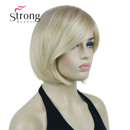 Crown & Glory Wigs Strong Beauty Women's Brown Short Straight Bob Wig with Side Bangs Synthetic Full Hair Wigs Heat Resistant