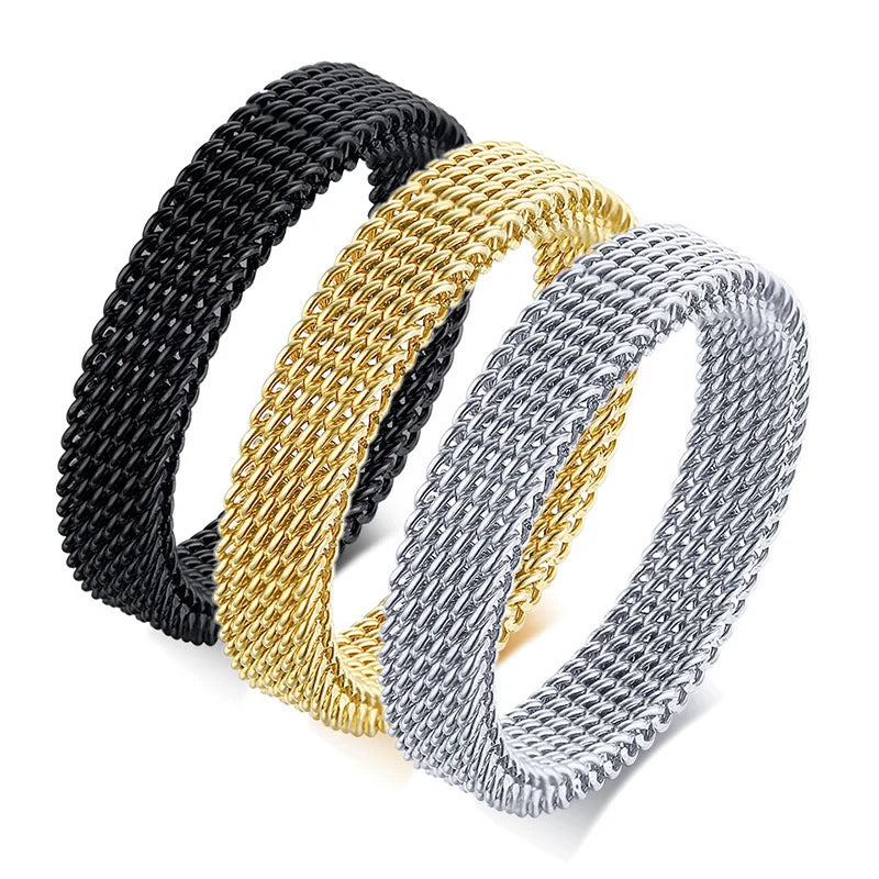 Jewellery  Vnox Men's Mesh Wedding Bands Rings for Women 4mm 10mm Wide Stainless Steel Anti Allergy Retro Punk Gothic Unisex Jewelry