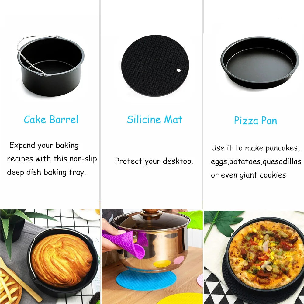 Kitchen   7 Inch/8 Inch Air Fryer Accessories Airfryer Baking Mould Non-Stick baking Basket Round For Kitchen Accessories Dropshipping