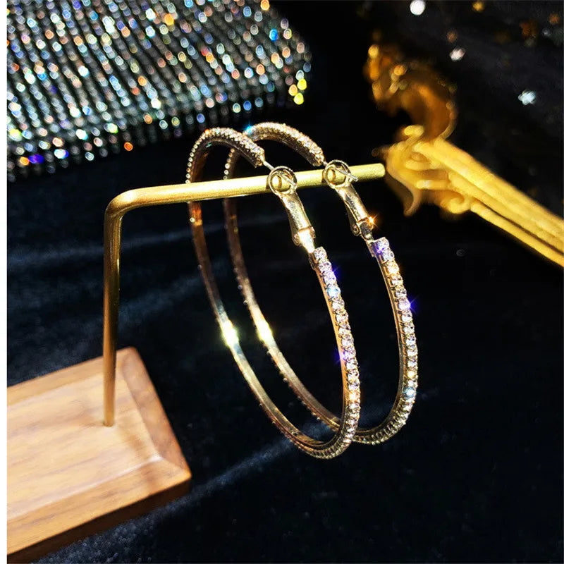 Jewellery   FYUAN Fashion 2cm 6cm 8cm 10cm Round Crystal Hoop Earrings for Women Geometric Rhinestone Earrings Statement Jewelry Gifts