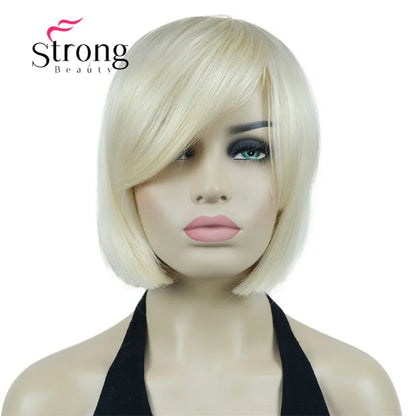 Crown & Glory Wigs Strong Beauty Women's Brown Short Straight Bob Wig with Side Bangs Synthetic Full Hair Wigs Heat Resistant