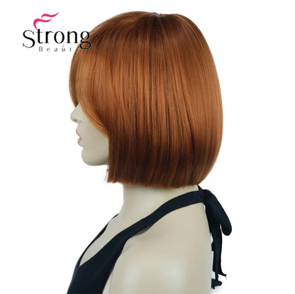 Crown & Glory Wigs Strong Beauty Women's Brown Short Straight Bob Wig with Side Bangs Synthetic Full Hair Wigs Heat Resistant