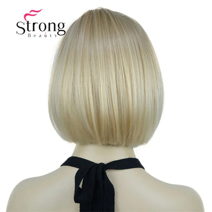 Crown & Glory Wigs Strong Beauty Women's Brown Short Straight Bob Wig with Side Bangs Synthetic Full Hair Wigs Heat Resistant