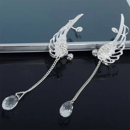 Jewellery  Fashion Angel Wings Tassel Earring With White Bead Pendant Feather Shape Jewelry