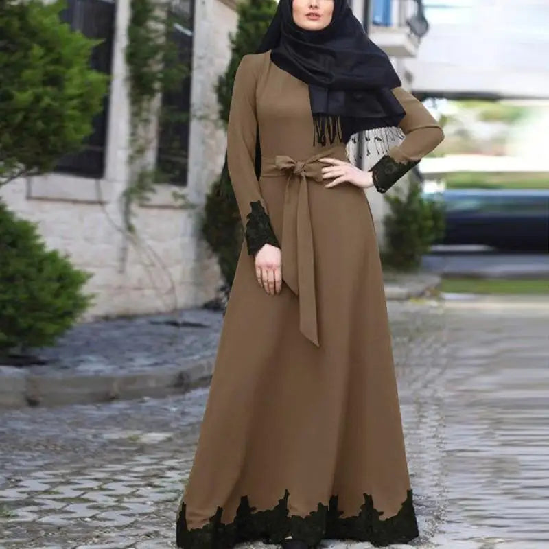 Muslim Family   Women Maxi Dress Muslim Abaya Islamic Clothing Plus Size Middle East Dubai Lace Turkish Kaftan Arab Robe Eid Djellaba Jalabiya