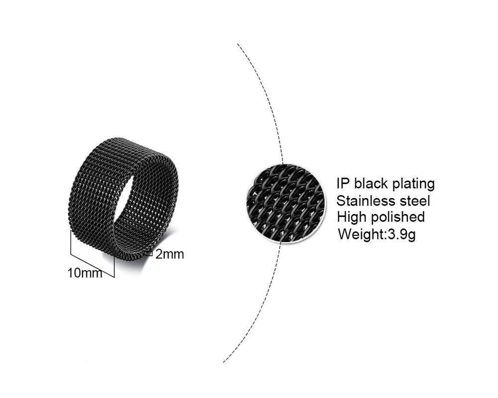 Jewellery  FLEXIBLE STEEL RING MESH FLAT CHAIN BAND RING FOR MEN WOMEN JEWELRY