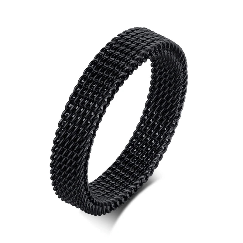 Jewellery  FLEXIBLE STEEL RING MESH FLAT CHAIN BAND RING FOR MEN WOMEN JEWELRY