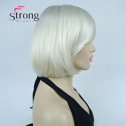 Crown & Glory Wigs Strong Beauty Women's Brown Short Straight Bob Wig with Side Bangs Synthetic Full Hair Wigs Heat Resistant