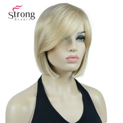 Crown & Glory Wigs Strong Beauty Women's Brown Short Straight Bob Wig with Side Bangs Synthetic Full Hair Wigs Heat Resistant