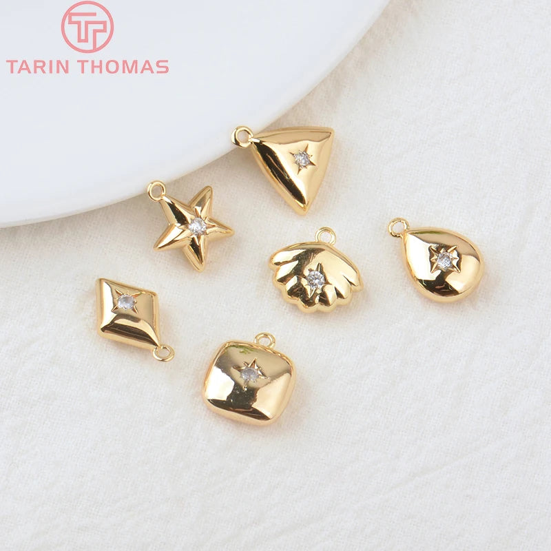 Jewellery   (203)4PCS 10x15MM 24K Gold Color Plated Brass with Zircon Star Charms Pendants High Quality Jewelry Findings Earrings Accessorie