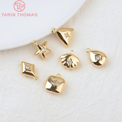 Jewellery   (203)4PCS 10x15MM 24K Gold Color Plated Brass with Zircon Star Charms Pendants High Quality Jewelry Findings Earrings Accessorie