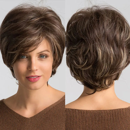 Crown & Glory Wigs EASIHAIR Short Honey Brown Synthetic Wigs for Women Layered Natural Hair Wigs Free Part Short Hair Daily Wig Heat Resistant