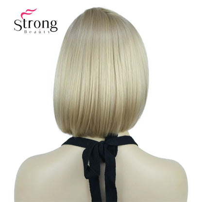 Crown & Glory Wigs Strong Beauty Women's Brown Short Straight Bob Wig with Side Bangs Synthetic Full Hair Wigs Heat Resistant