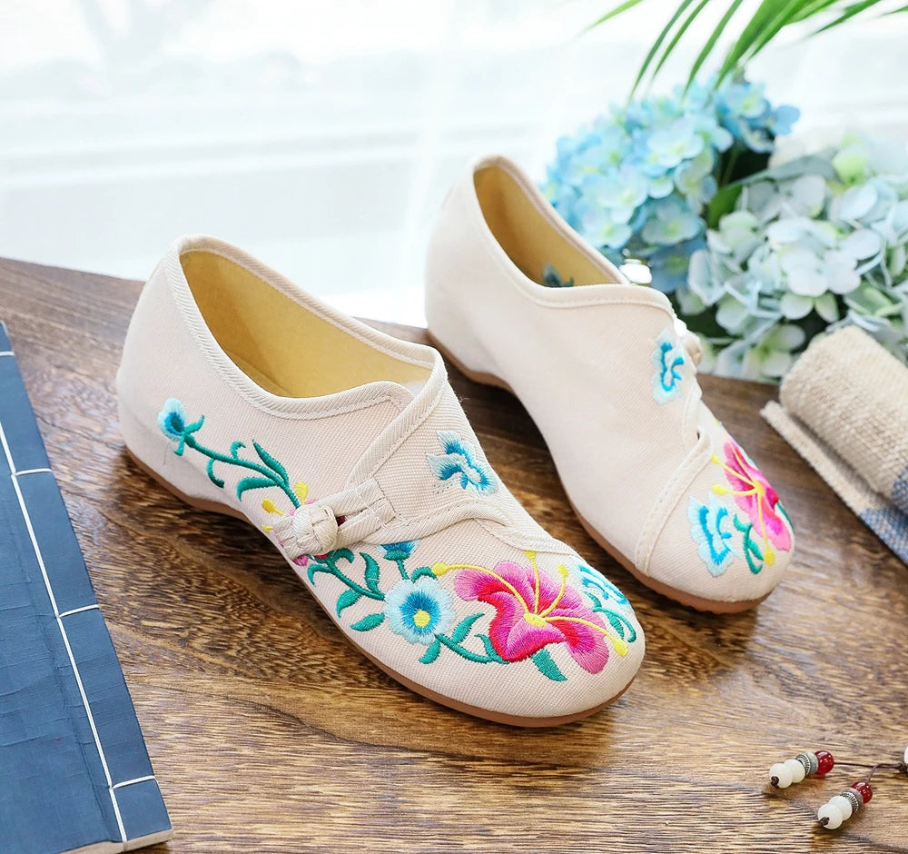 Woman shoes Veowalk Morning Glory Flower Embroidered Women's Canvas Ballet Flats Ladies Casual Comfort Denim Cotton Embroidery Shoes