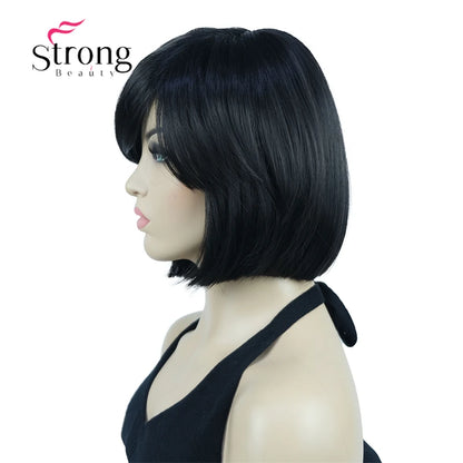 Crown & Glory Wigs Strong Beauty Women's Brown Short Straight Bob Wig with Side Bangs Synthetic Full Hair Wigs Heat Resistant