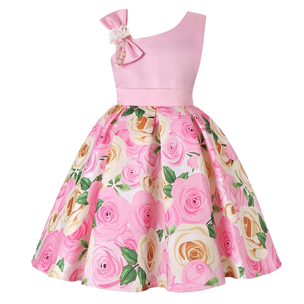 Girl clothing Summer Kids Flower Dresses for Girls Christmas Children Clothing Dress Princess Brithday Wedding Party Baby Girl Dress With Bow