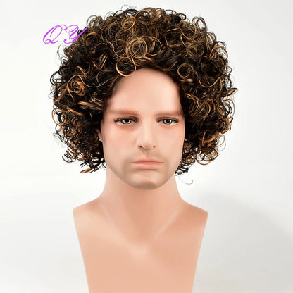 Crown & Glory Wigs Men's synthetic wig brown (# 4) short curly hair men's wig fashion style adjustable size breathable wig men's 2023