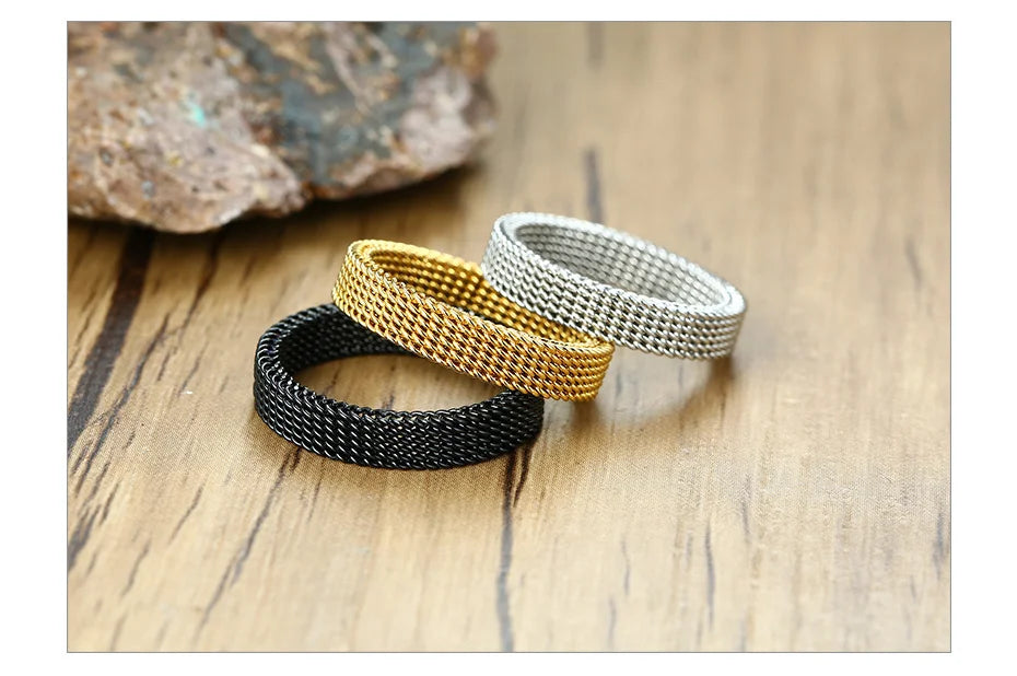 Jewellery  Vnox Men's Mesh Wedding Bands Rings for Women 4mm 10mm Wide Stainless Steel Anti Allergy Retro Punk Gothic Unisex Jewelry