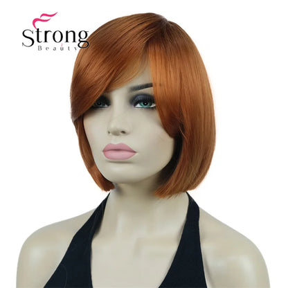 Crown & Glory Wigs Strong Beauty Women's Brown Short Straight Bob Wig with Side Bangs Synthetic Full Hair Wigs Heat Resistant