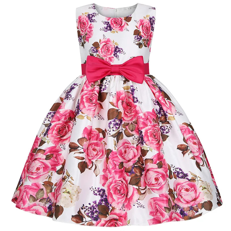 Girl clothing Summer Kids Flower Dresses for Girls Christmas Children Clothing Dress Princess Brithday Wedding Party Baby Girl Dress With Bow