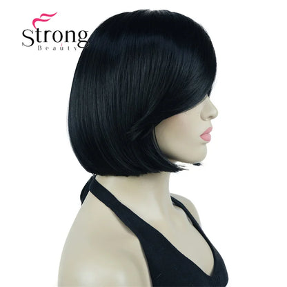 Crown & Glory Wigs Strong Beauty Women's Brown Short Straight Bob Wig with Side Bangs Synthetic Full Hair Wigs Heat Resistant