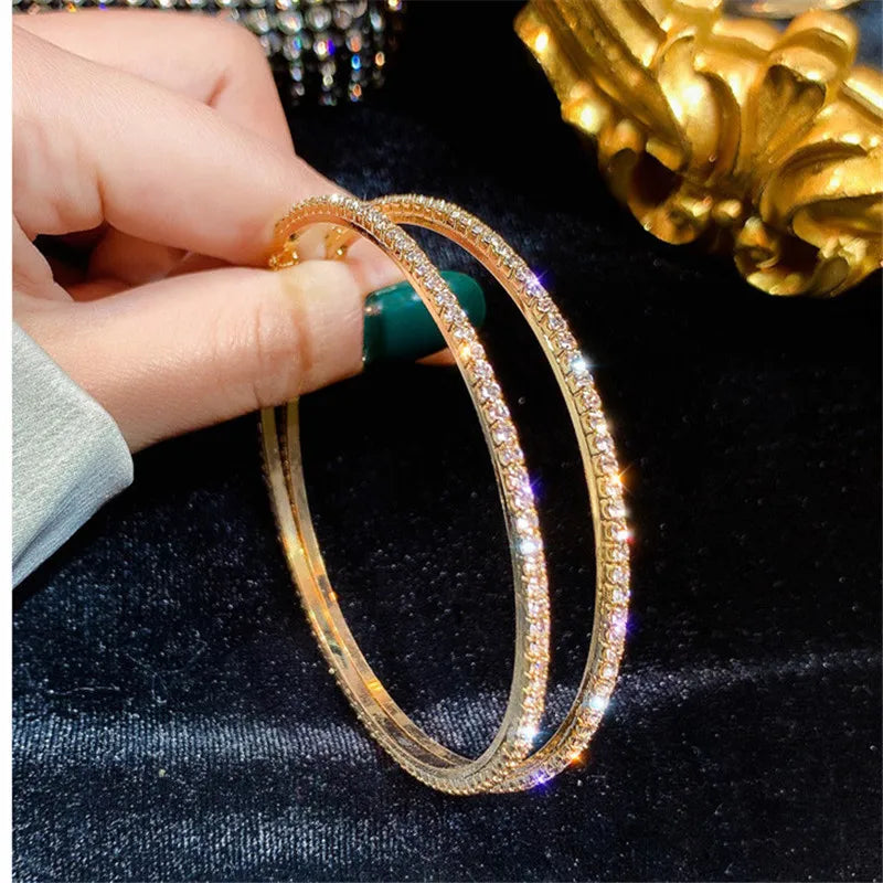 Jewellery   FYUAN Fashion 2cm 6cm 8cm 10cm Round Crystal Hoop Earrings for Women Geometric Rhinestone Earrings Statement Jewelry Gifts