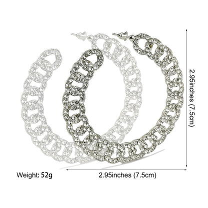 Jewellery   MANILAI 75mm Crystal Rhinestones Big Hoop Earrings For Women Chunky Chain Design Statement Round Alloy Earings Fashion Jewelry