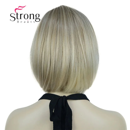 Crown & Glory Wigs Strong Beauty Women's Brown Short Straight Bob Wig with Side Bangs Synthetic Full Hair Wigs Heat Resistant