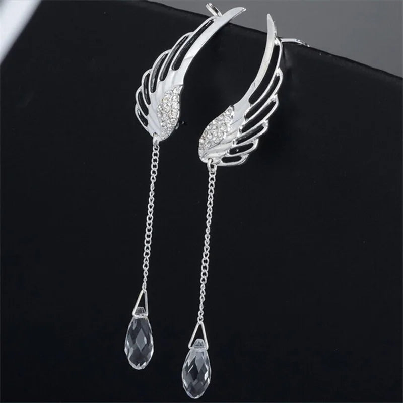 Jewellery  Fashion Angel Wings Tassel Earring With White Bead Pendant Feather Shape Jewelry