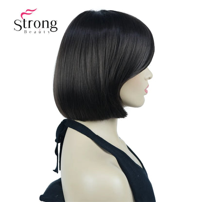 Crown & Glory Wigs Strong Beauty Women's Brown Short Straight Bob Wig with Side Bangs Synthetic Full Hair Wigs Heat Resistant