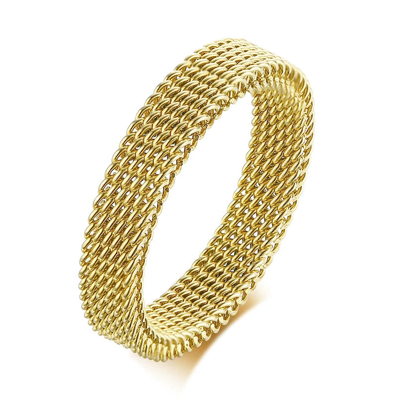 Jewellery  FLEXIBLE STEEL RING MESH FLAT CHAIN BAND RING FOR MEN WOMEN JEWELRY