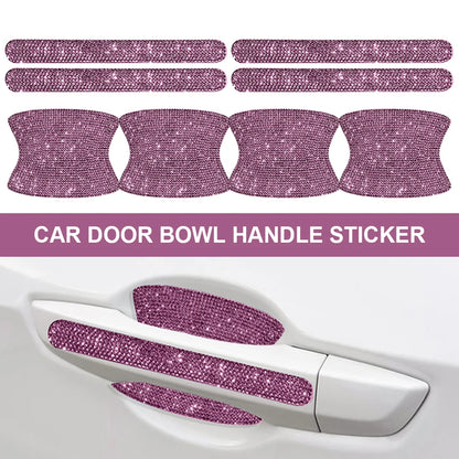 Car   8pcs Bling Car Door Bowl & Door Handle Protector Kit Shiny Rhinestones Scratch-Resistant Stickers Door Cup Handle Protective Film