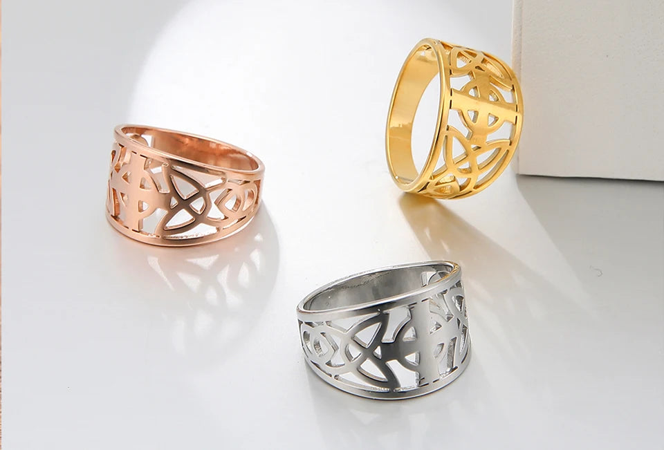 Jewellery   My Shape Celtic Knot Cross Rings for Women Christian Finger Ring Stainless Steel Gold Color Religious Amulet Jewelry Fashion