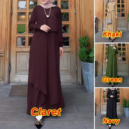 Muslim Family    Fashion Two Layer Patchwork Femme Robe Abaya Turkish Shirt Dress Arabic Islamic Clothing Hijab Long Sleeve Maxi Vestidos