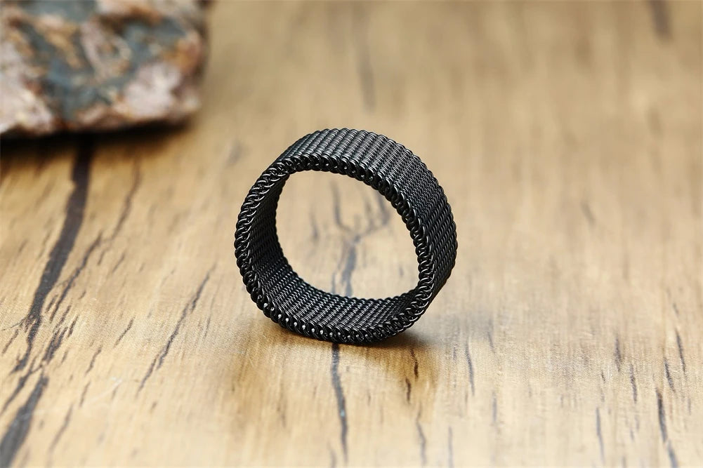 Jewellery  FLEXIBLE STEEL RING MESH FLAT CHAIN BAND RING FOR MEN WOMEN JEWELRY