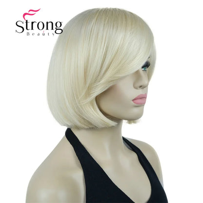 Crown & Glory Wigs Strong Beauty Women's Brown Short Straight Bob Wig with Side Bangs Synthetic Full Hair Wigs Heat Resistant