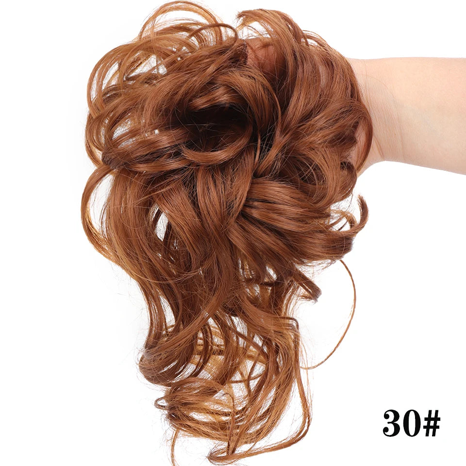 Crown & Glory Wigs  LUPU Synthetic Hair Bun Chignon Messy Curly Hair Band Elastic Scrunchy False Hair Pieces For Women Hairpins Black Brown