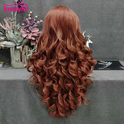 Crown & Glory Wigs  Im style Copper Red Wig Long Synthetic Lace Front Wigs For Women Wavy Heat Resistant Fiber Natural Black White Lace Wigs