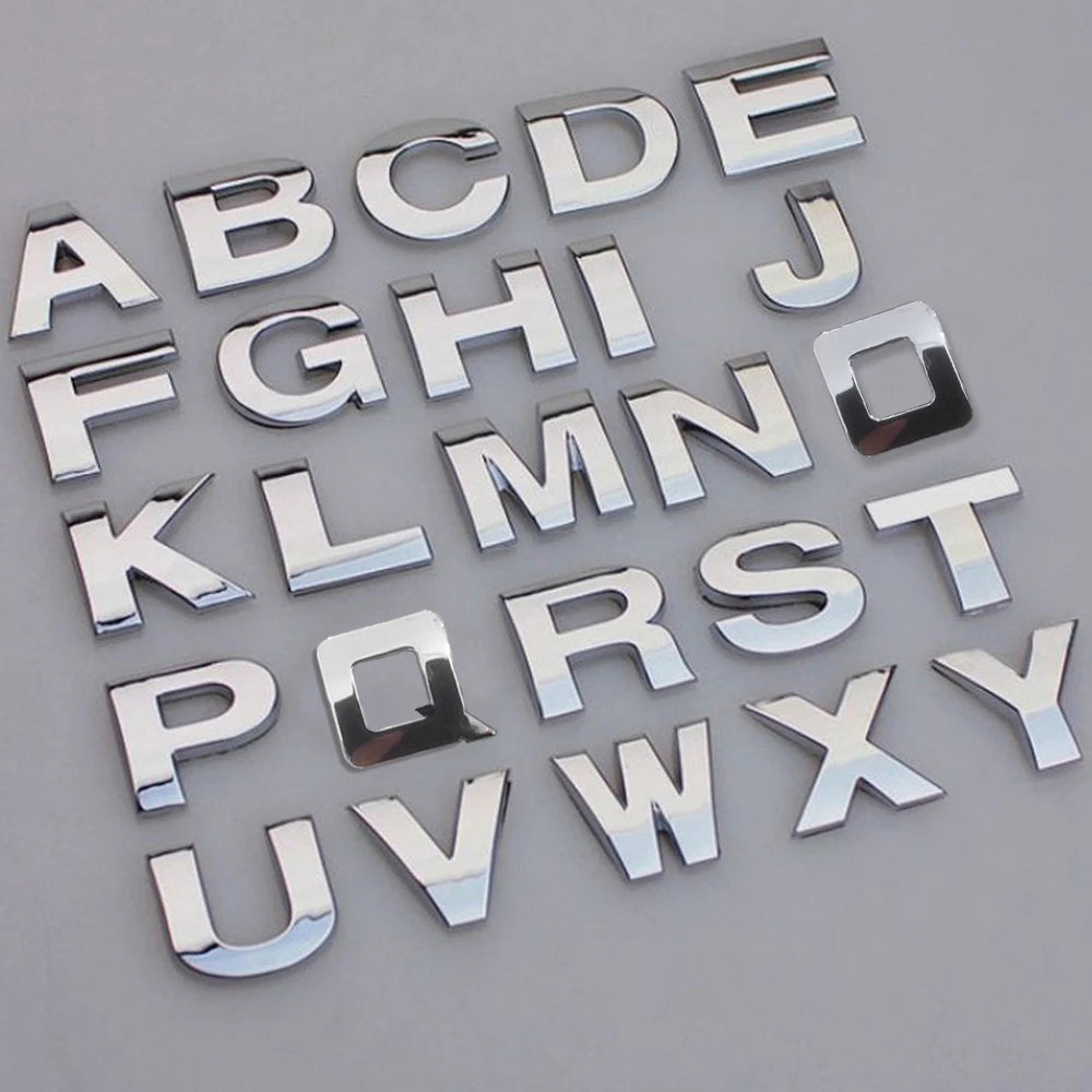 3D Silver Alloy Letter & Number Car Emblem Sticker – A–Z & 0–9/Car