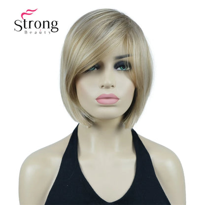 Crown & Glory Wigs Strong Beauty Women's Brown Short Straight Bob Wig with Side Bangs Synthetic Full Hair Wigs Heat Resistant